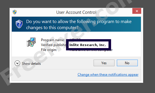 Screenshot where Inlite Research, Inc. appears as the verified publisher in the UAC dialog